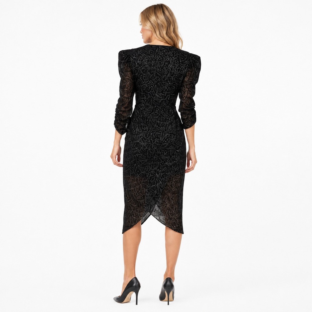 ASTR The Label Toulouse Dress Womens M Black Velvet Polka Dot Puff Sleeve Midi - Picture 2 of 9